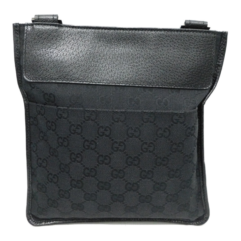 Gucci Strap Leather Canvas Black Crossbody Shoulder GG Bag Black